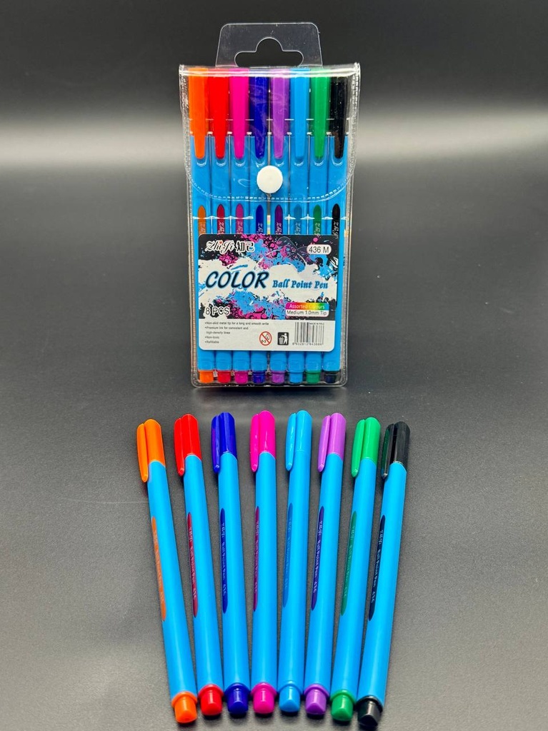 Pluma Ball Point Colores 8 pzas