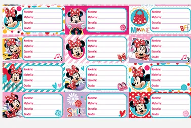 Planilla Etiqueta Escolar Minnie Mouse
