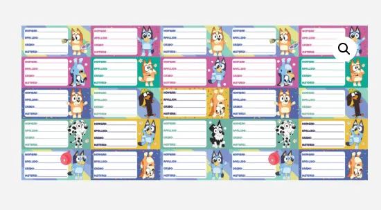 Planilla Etiqueta Escolar Bluey