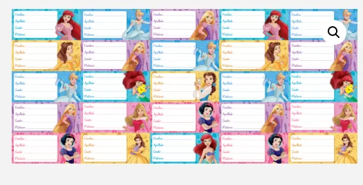 Planilla Etiqueta Escolar Princesas