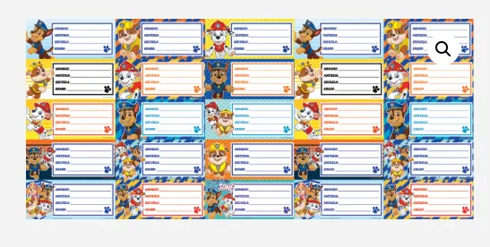 Planilla Etiqueta Escolar Paw Patrol