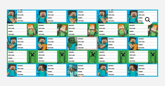 Planilla Etiqueta Escolar Minecraft